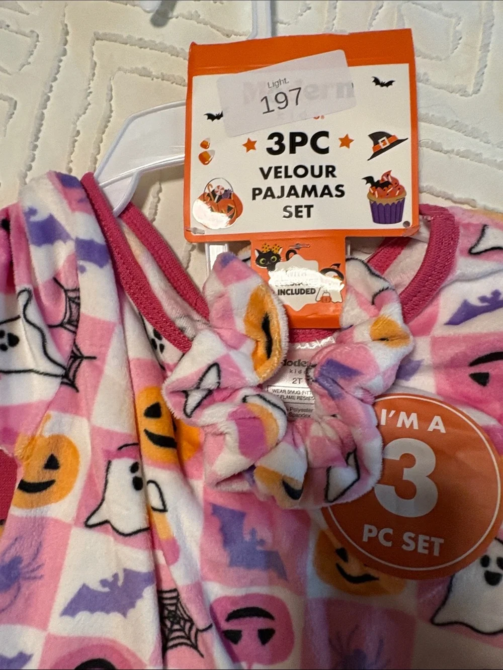 Carter's Pink Halloween Velour 3-Piece Pajama Set with Orange Accents